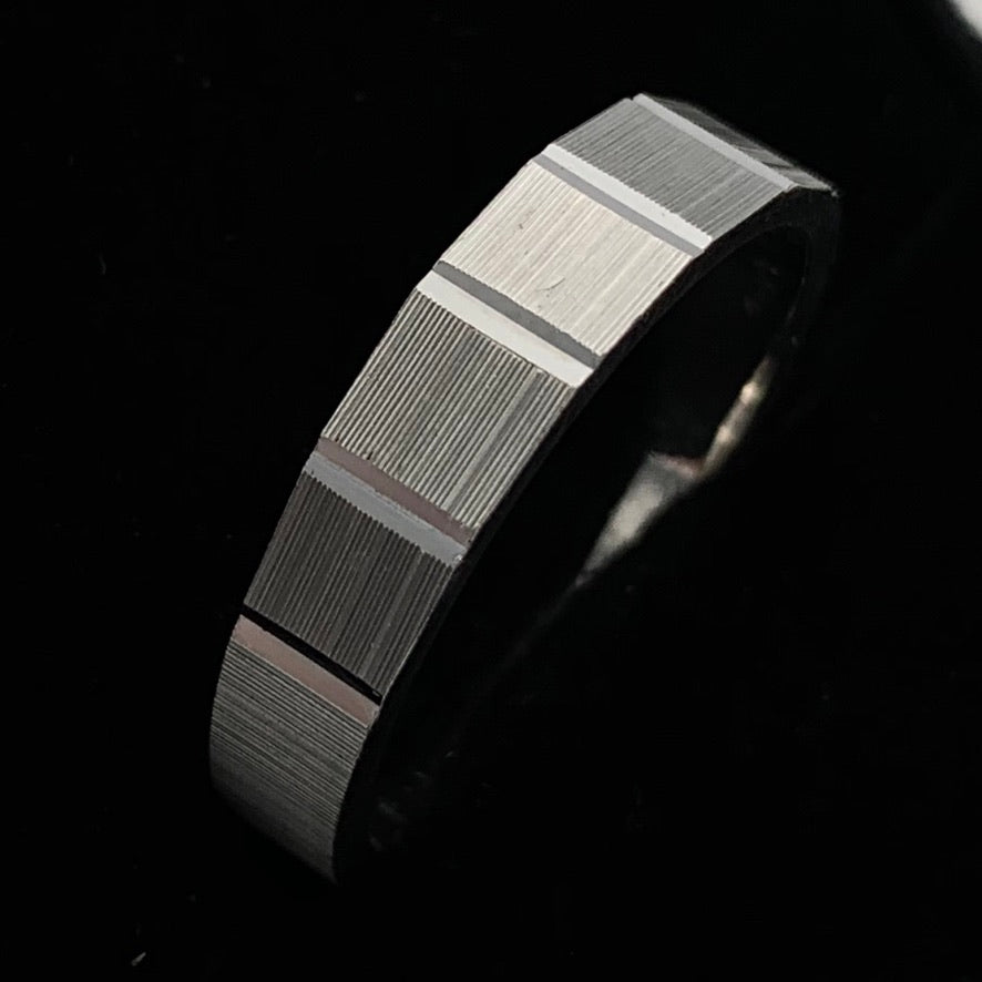 14K White Gold Ultra-Modern Design Tapered Wedding Band