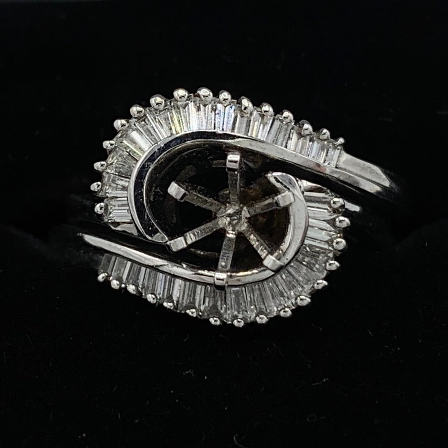 14K White Gold Semi-Mount Wedding Set w/ 48 pt Baguette Diamonds