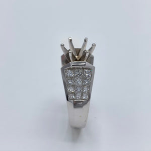 18K White Gold Semi-Mount Engagement Ring with Princess Cut Diamonds