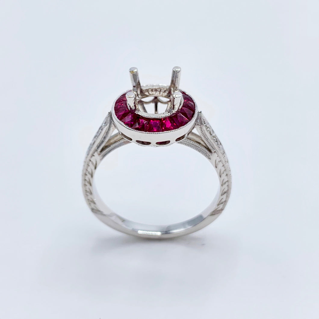 Diamond and Ruby Semi-Mount Engagement Ring