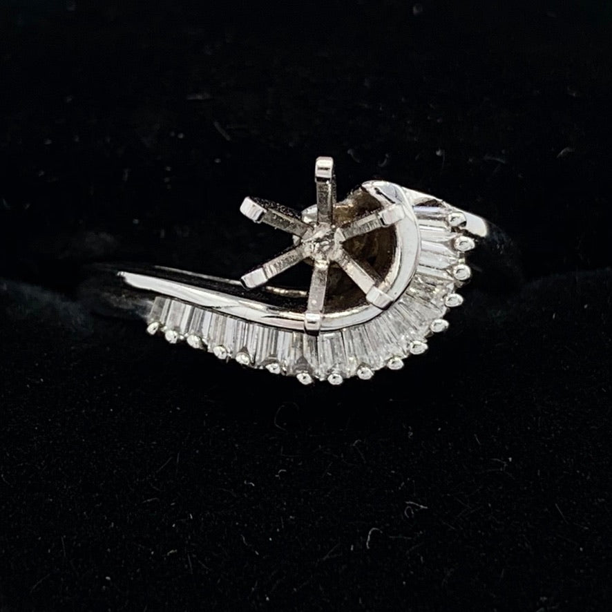 14K White Gold Semi-Mount Wedding Set w/ 48 pt Baguette Diamonds