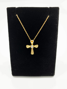 14K Yellow Gold Cross Necklace with 5 pt Diamond