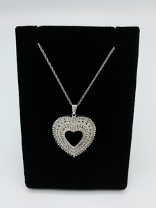 Estate 10K White Gold Diamond Heart Necklace
