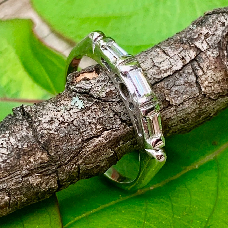 14K White Gold Three Baguette Diamond Wedding Ring
