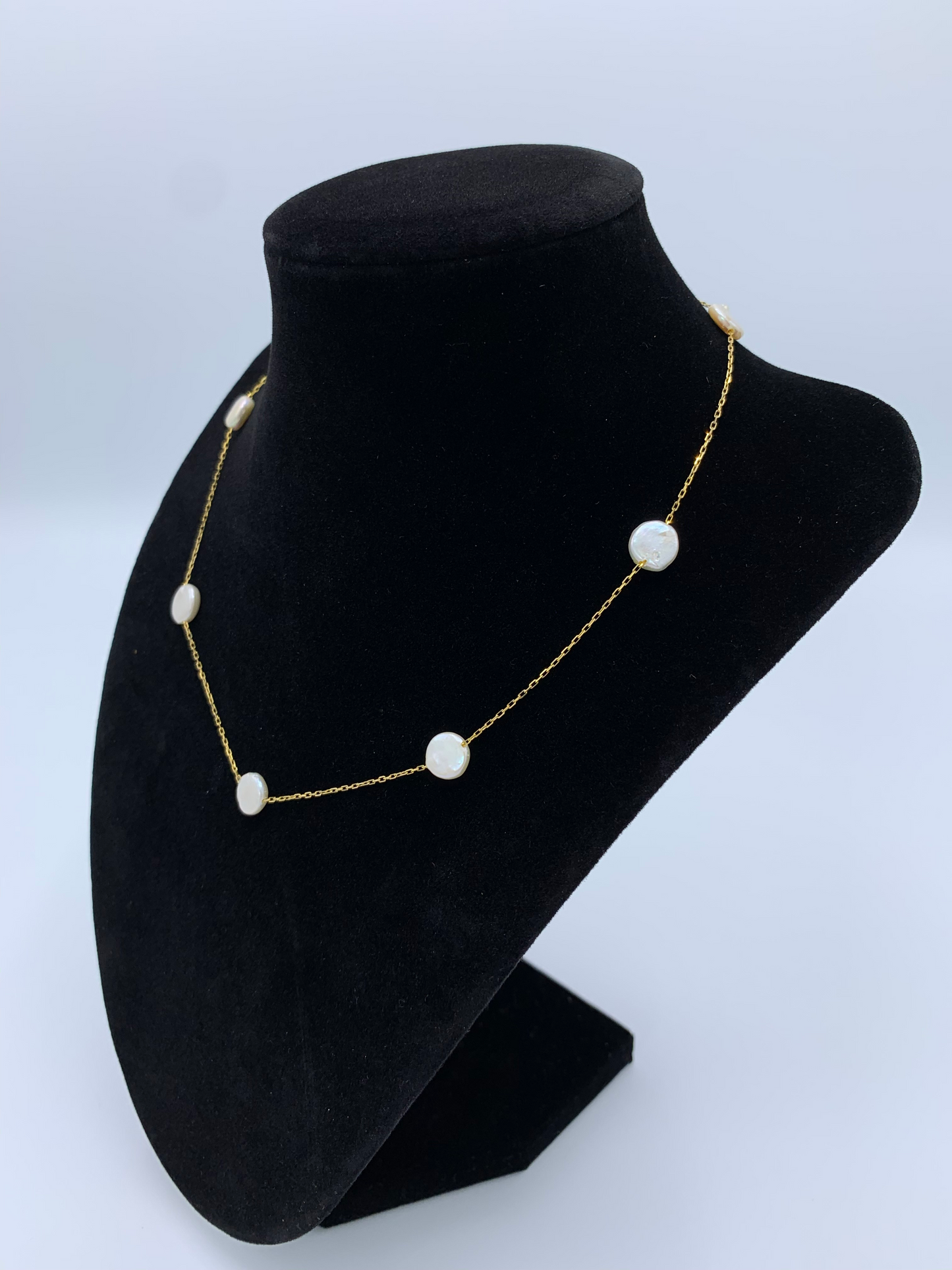 14K Yellow Gold Button Fresh Water Pearl Necklace