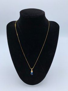 14K Yellow Gold Blue Topaz and Diamond Necklace