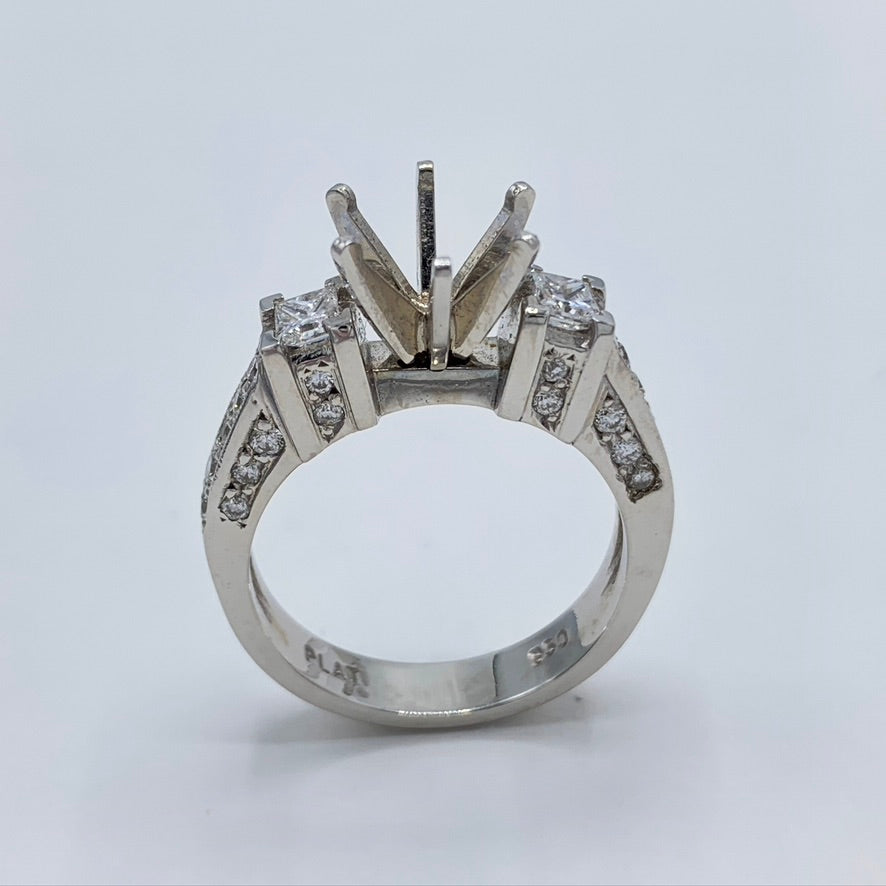 Platinum Semi-Mount Engagement Ring with Princess and Round Diamonds