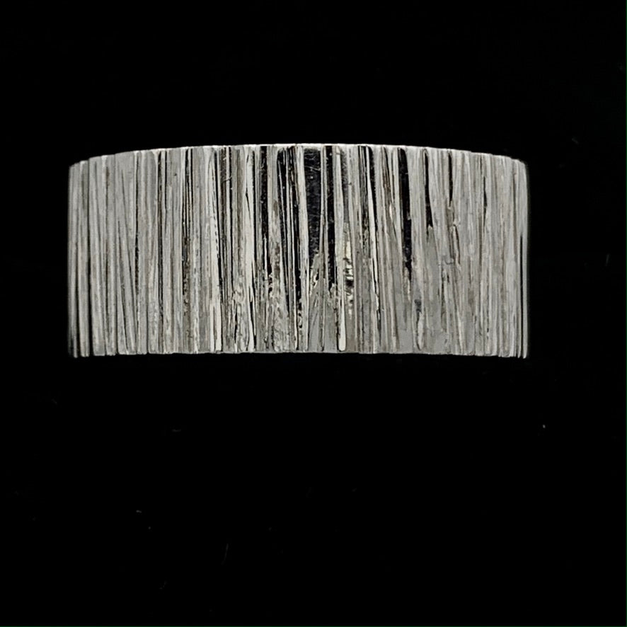 14K White Gold 9.5mm Wedding Band w/ Bark Finish