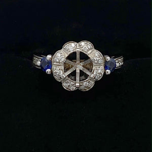 18K White Gold Diamond / Sapphire Semi-Mount Engagement Ring