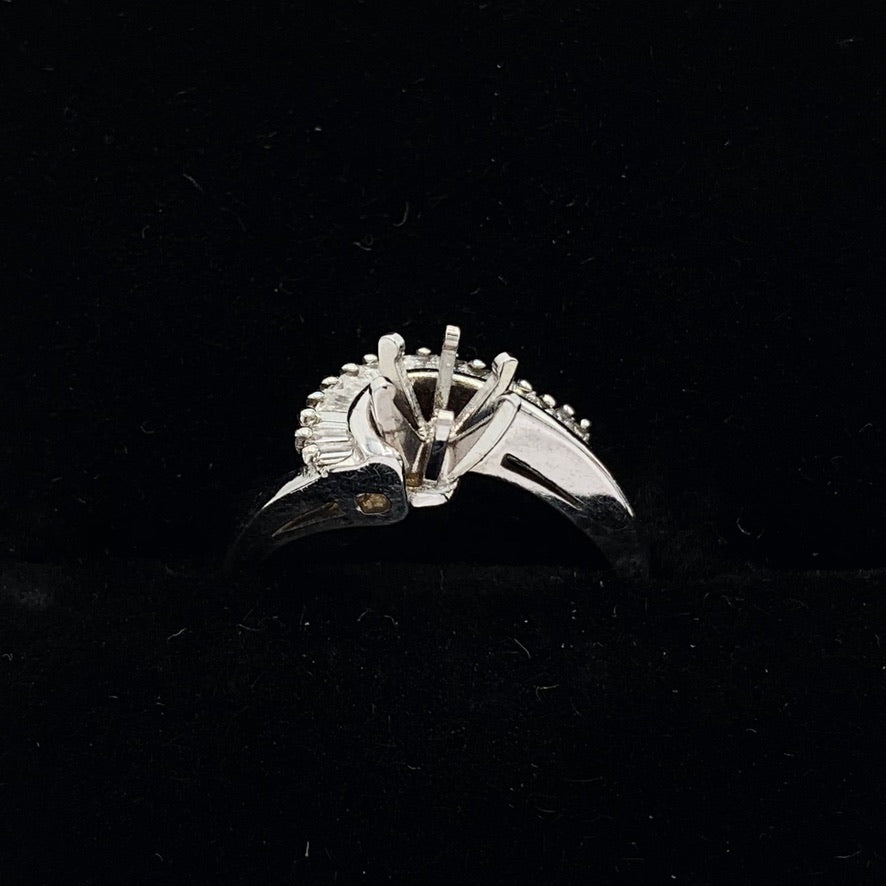 14K White Gold Semi-Mount Wedding Set w/ 48 pt Baguette Diamonds