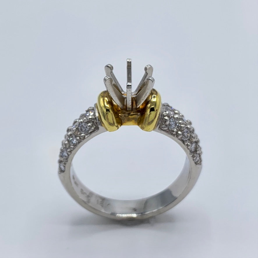 Platinum and Yellow Gold Semi-Mount Diamond Engagement Ring