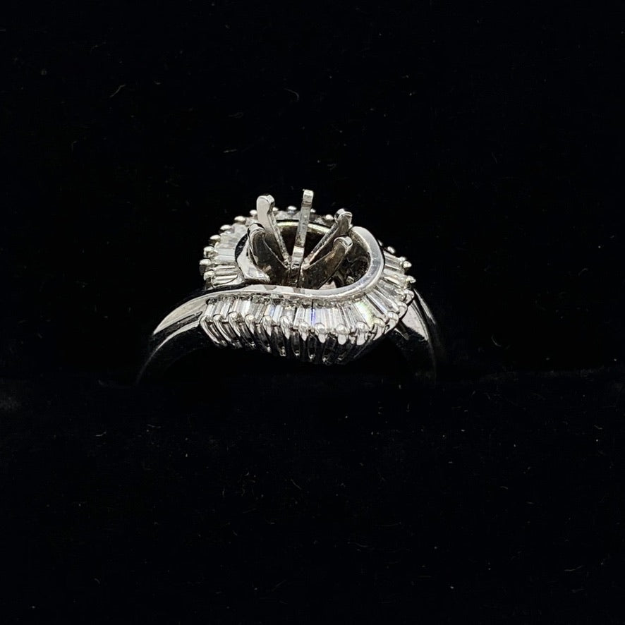 14K White Gold Semi-Mount Wedding Set w/ 48 pt Baguette Diamonds