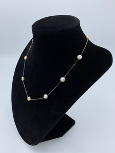 14K White Gold Button Pearl Choker Necklace