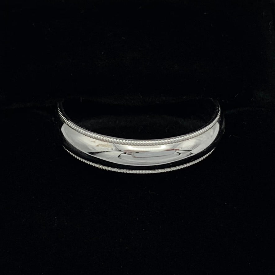 14K White Gold 5mm Comfort Fit Milgrain Edge 1/2 Round Wedding Band