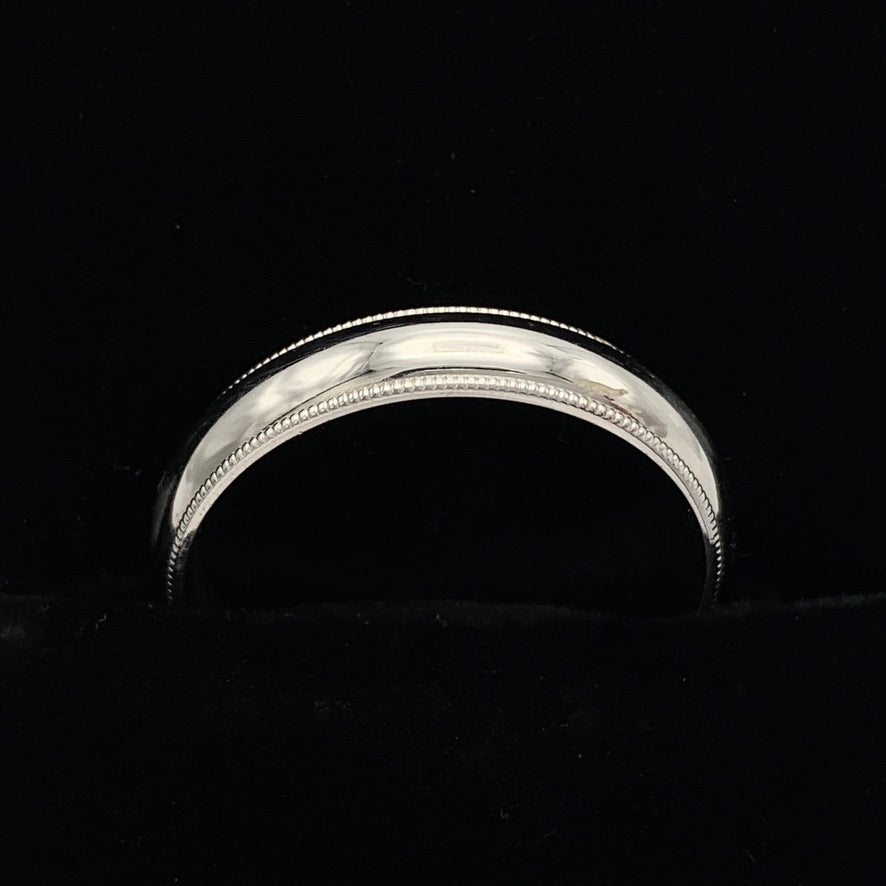 14K White Gold 5mm Comfort Fit Milgrain Edge 1/2 Round Wedding Band