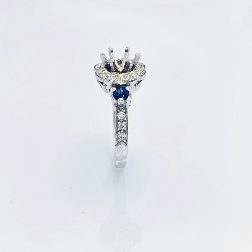 18K White Gold Diamond / Sapphire Semi-Mount Engagement Ring