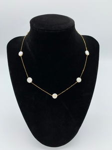 14K Yellow Gold Button Fresh Water Pearl Necklace