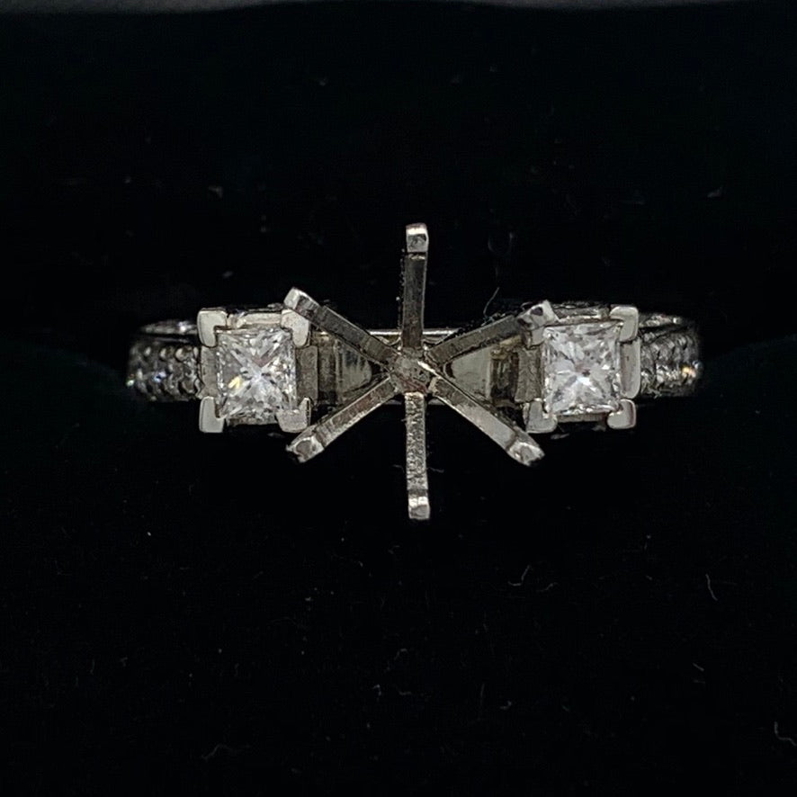 Platinum Semi-Mount Engagement Ring with Princess and Round Diamonds