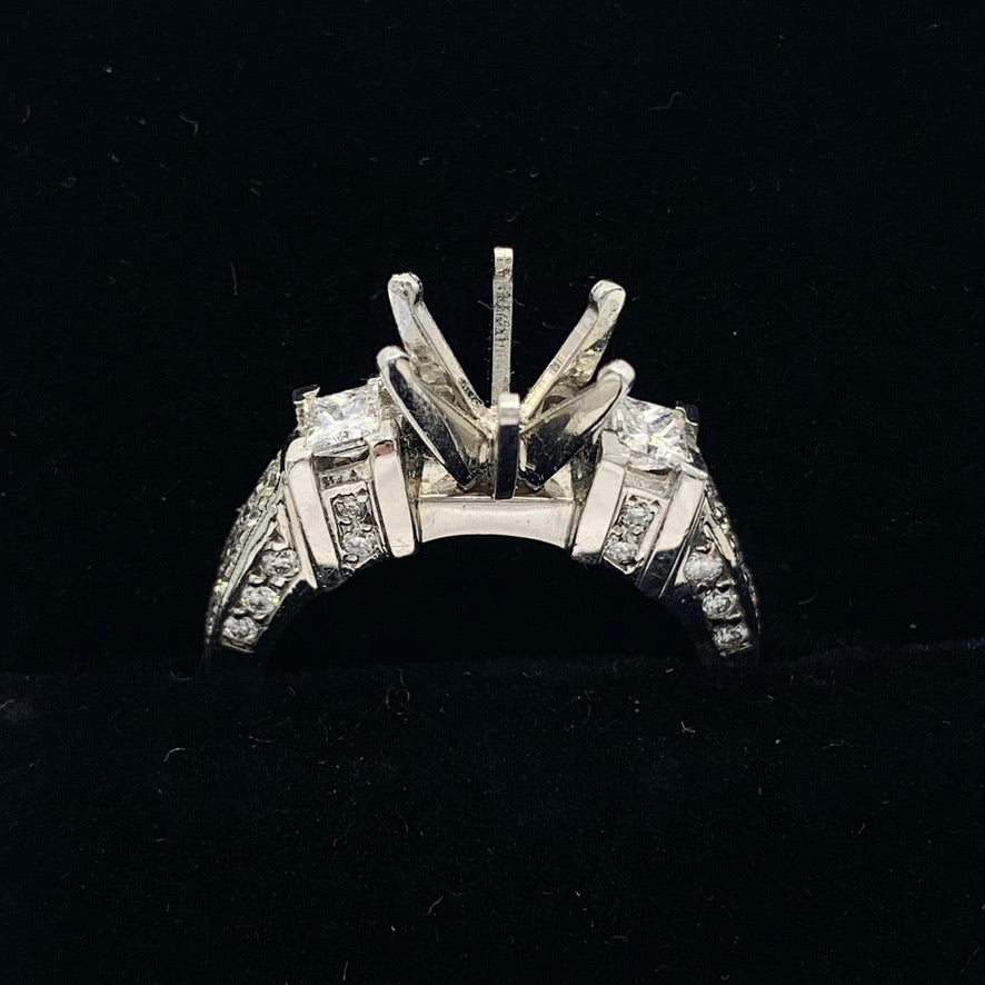 Platinum Semi-Mount Engagement Ring with Princess and Round Diamonds