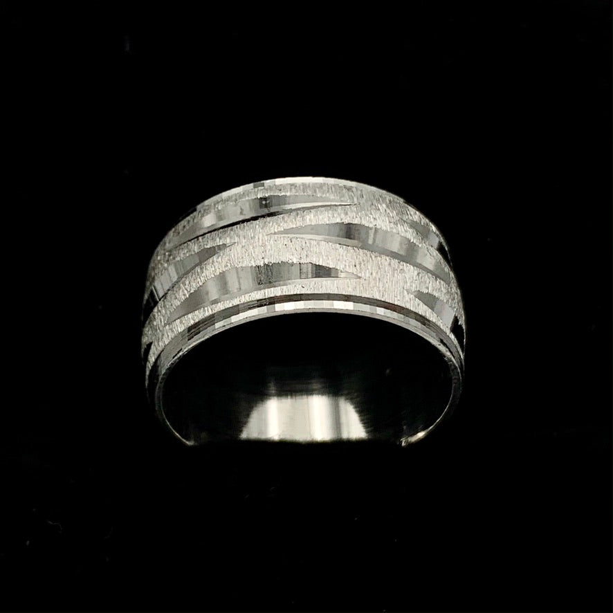 14K White Gold 10mm Chisel Cut Design and Wheel Finish Wedding Band