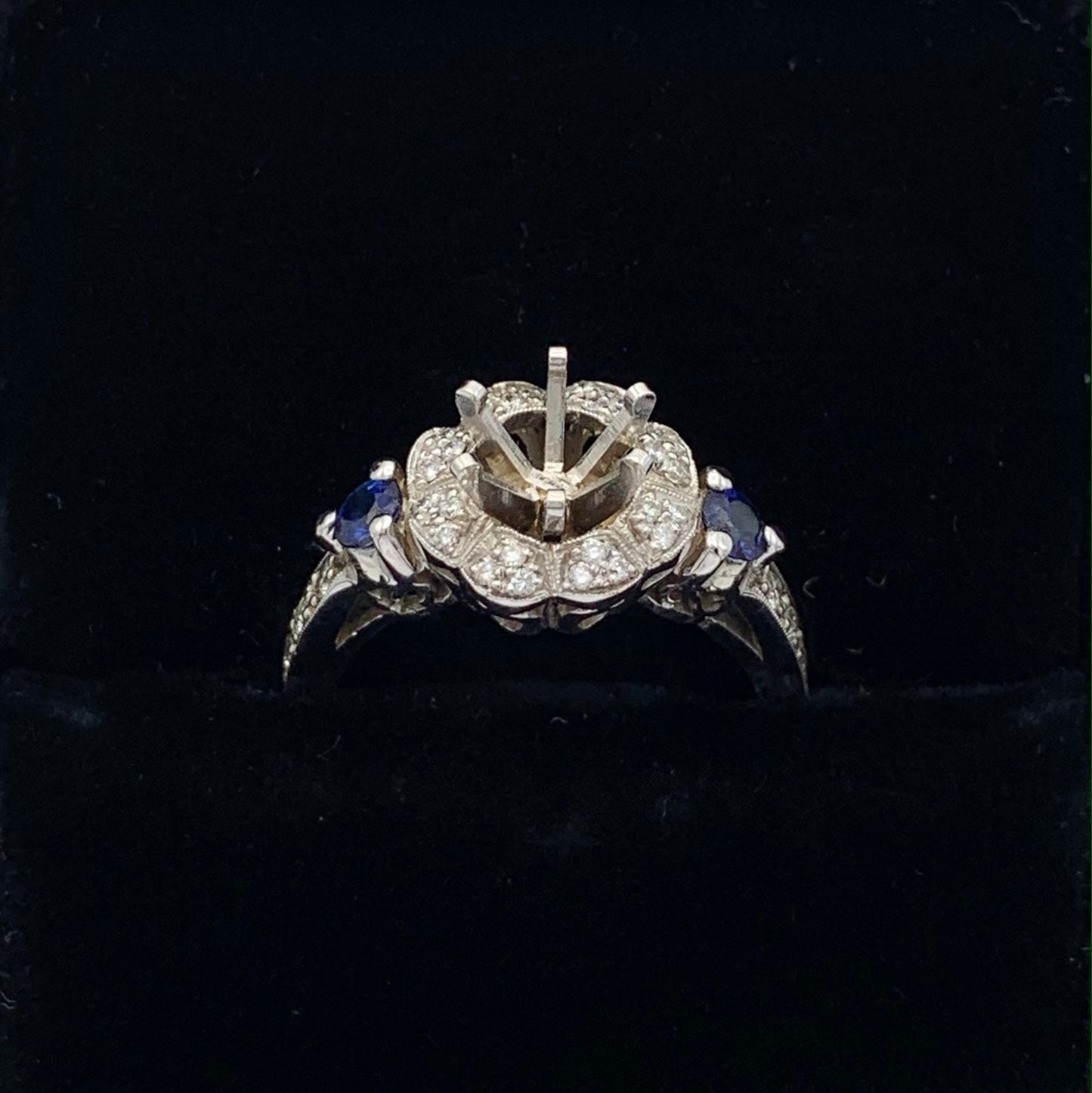 18K White Gold Diamond / Sapphire Semi-Mount Engagement Ring