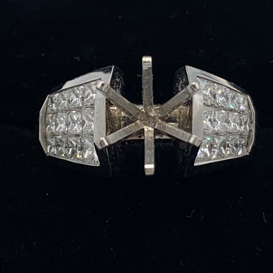 18K White Gold Semi-Mount Engagement Ring with Princess Cut Diamonds