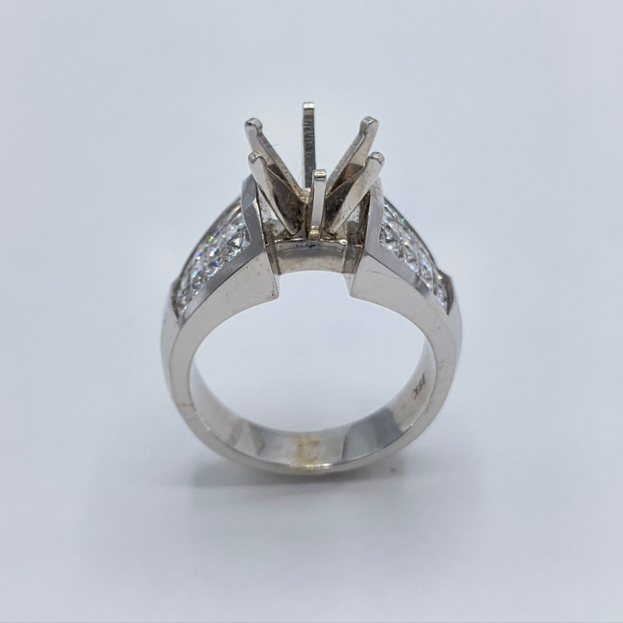 18K White Gold Semi-Mount Engagement Ring with Princess Cut Diamonds