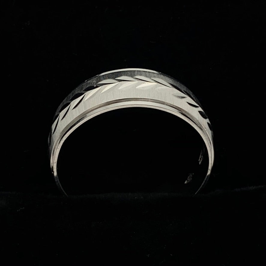 Machine Finish Leaf Design 8mm 14K White Gold Wedding Band