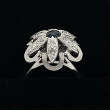 Load image into Gallery viewer, 14K White Gold Genuine Blue Sapphire and Diamond Vintage Flower Ring
