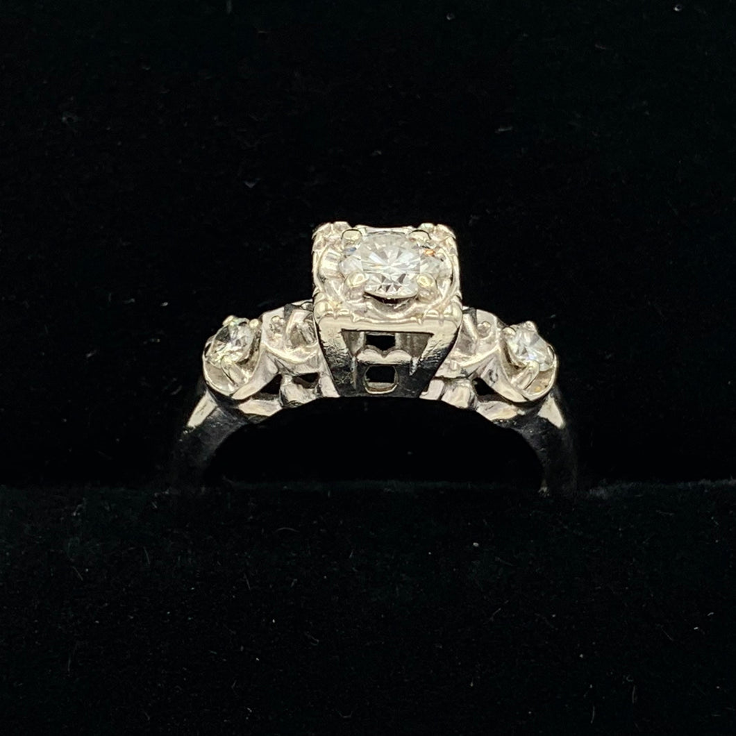 14K White Gold .30 Ct Diamond Vintage Wedding Ring