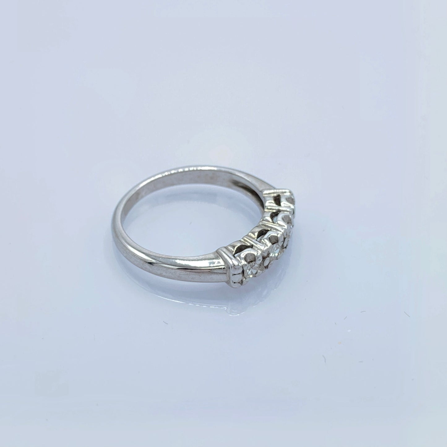 14K White Gold Vintage Wedding Band with 4 Single Cut Diamonds