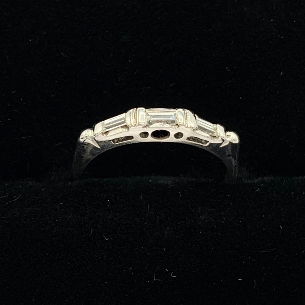 14K White Gold Three Baguette Diamond Wedding Ring