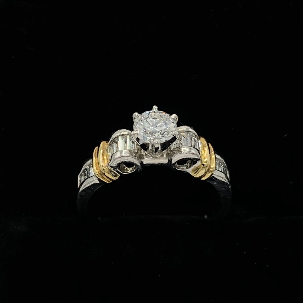 Platinum Wedding/Engagement Ring with 18K Yellow Gold Stripes and .50 Ct Round Diamond