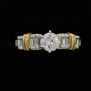 Platinum Wedding/Engagement Ring with 18K Yellow Gold Stripes and .50 Ct Round Diamond