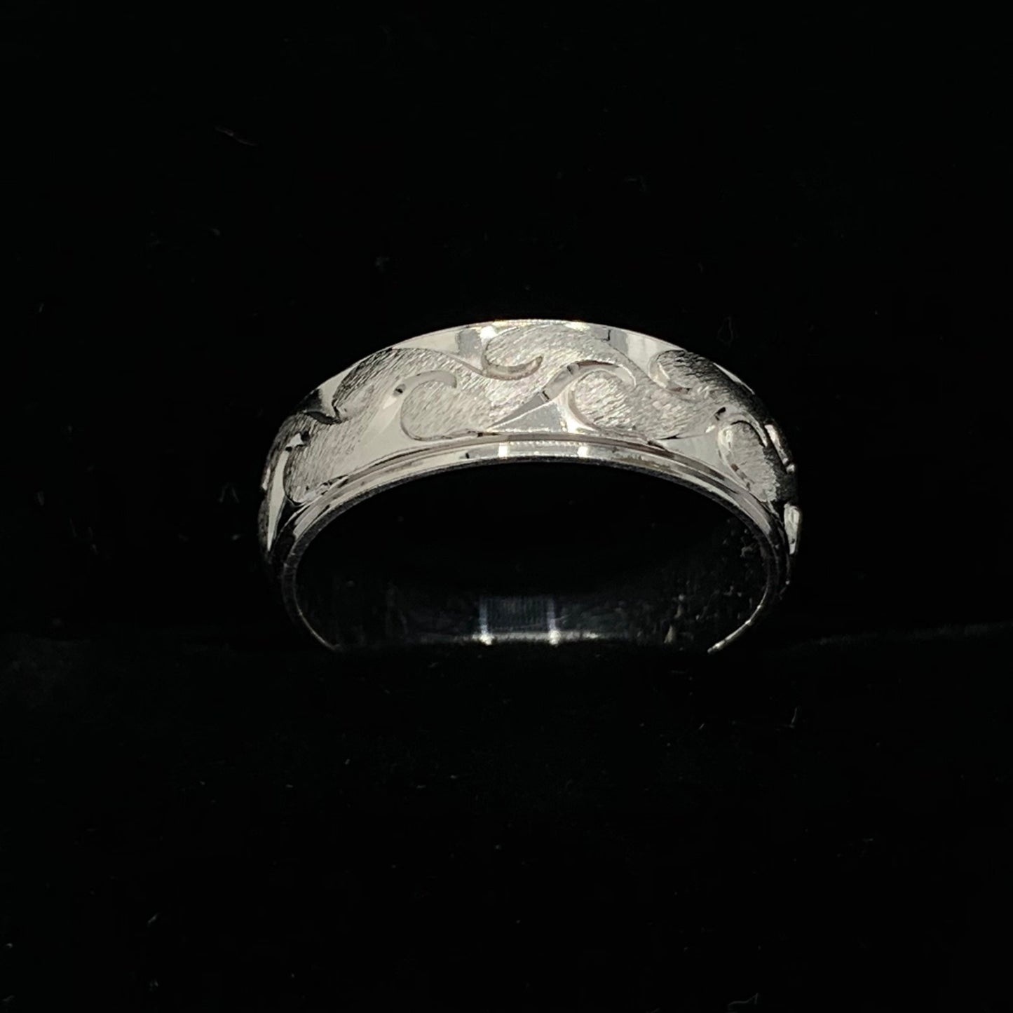 Art Carved 6mm Wave Pattern 14K White Gold Wedding Band