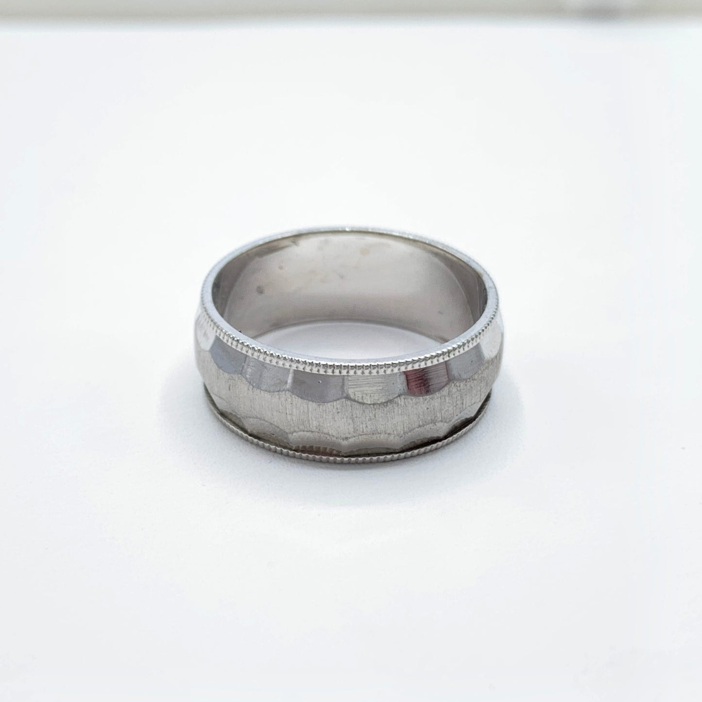 14K White Gold 7mm Wedding Band Machine Cut w/ Milgrain Edges