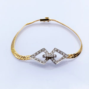 14K Yellow and White Gold Diamond Herringbone Style Bracelet