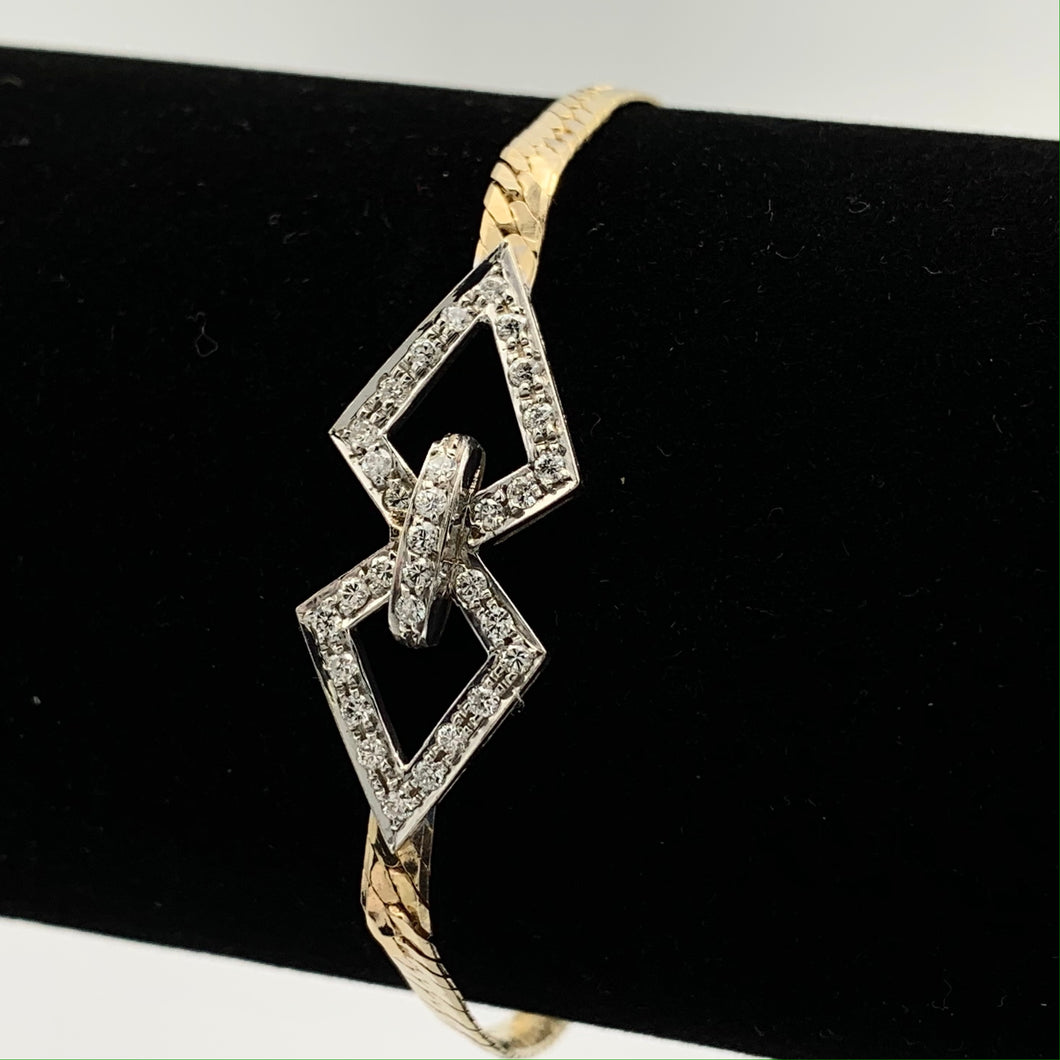 14K Yellow and White Gold Diamond Herringbone Style Bracelet
