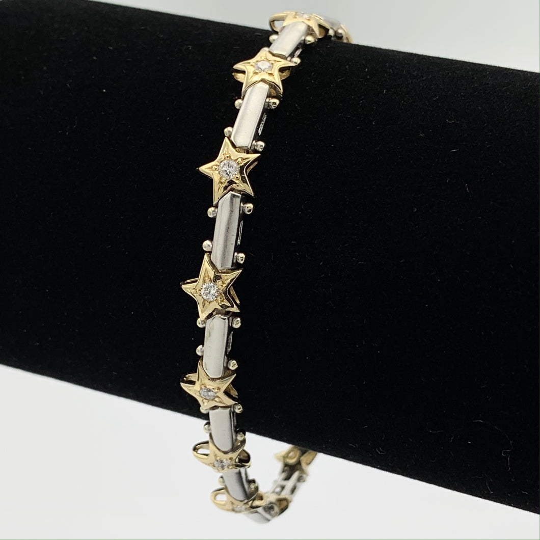 14K Yellow and White Gold Bracelet with Yellow Gold and Diamond Stars