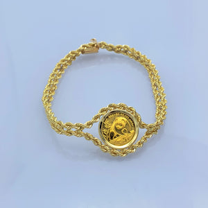 14K Yellow Gold 5 Chinese Yuan Panda Coin Double Rope Bracelet