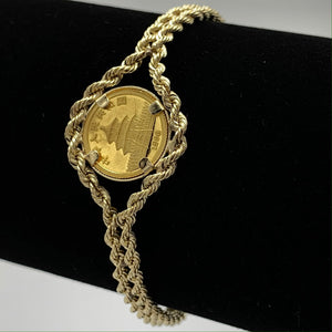 14K Yellow Gold 5 Chinese Yuan Panda Coin Double Rope Bracelet