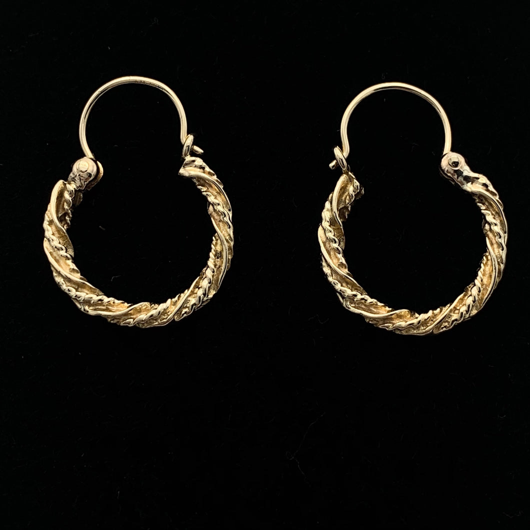 14K Yellow Gold Hoops with Twisted Design