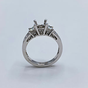 18K White Gold Semi-Mount Engagement Ring w/ Princess Cut Diamonds