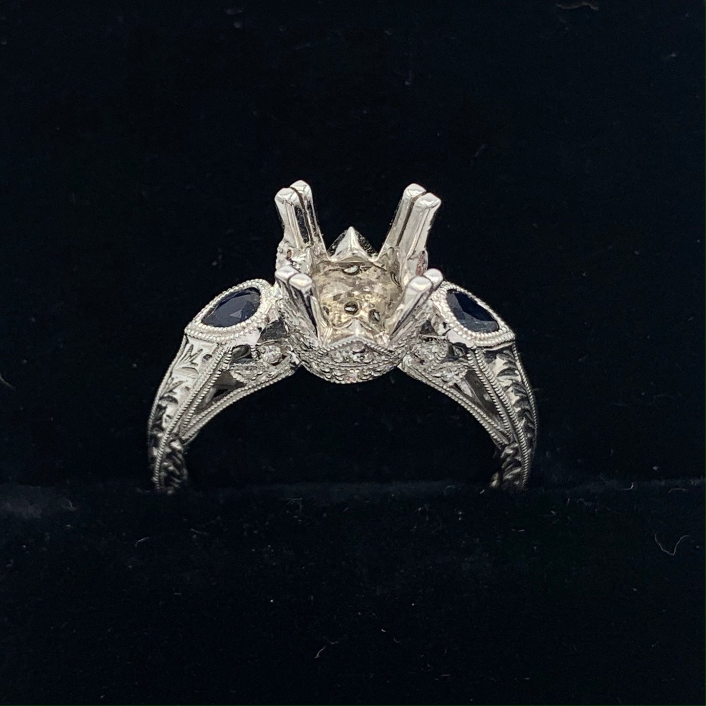 Diamond and Sapphire Semi-Mount Engagement Ring 14K White Gold