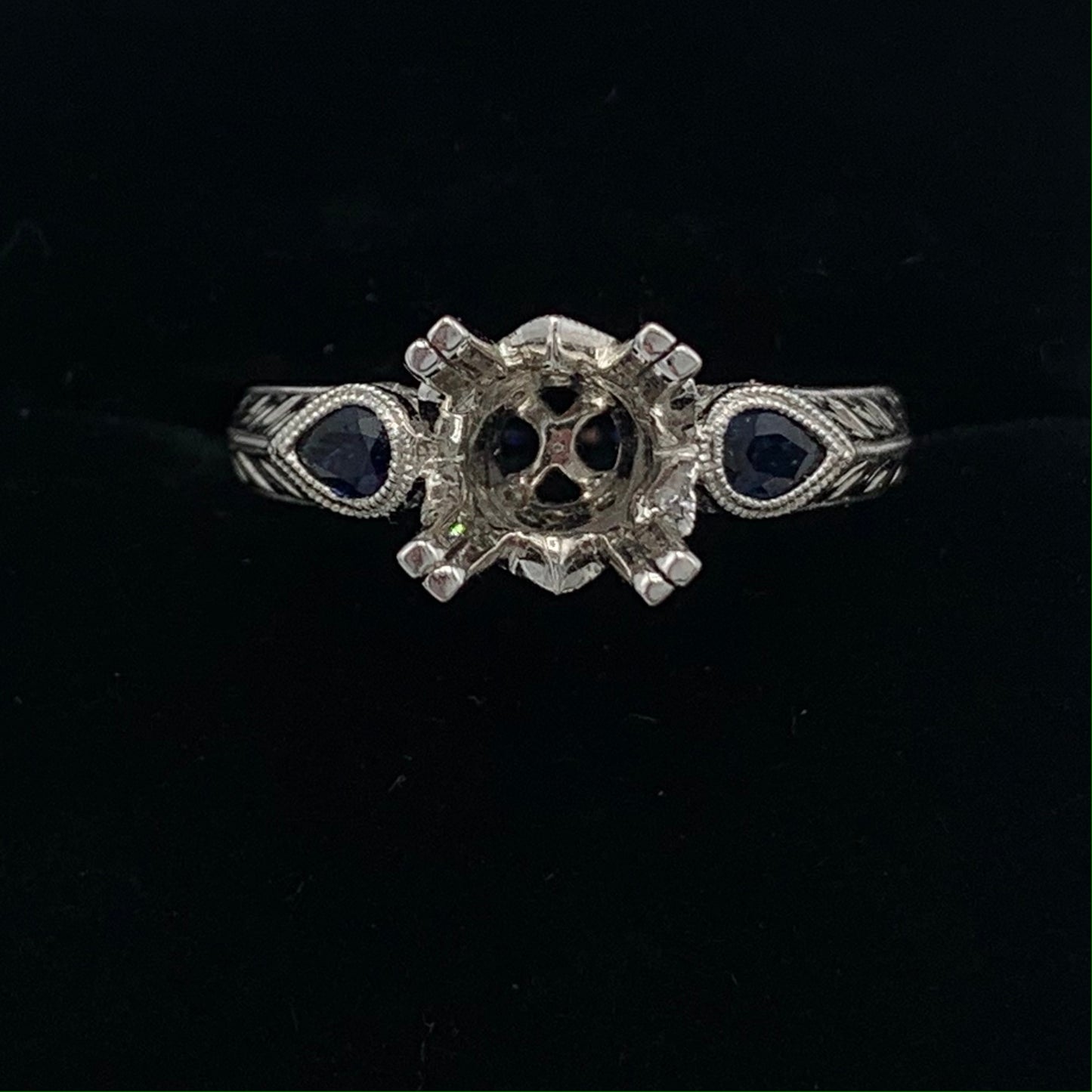 Diamond and Sapphire Semi-Mount Engagement Ring 14K White Gold