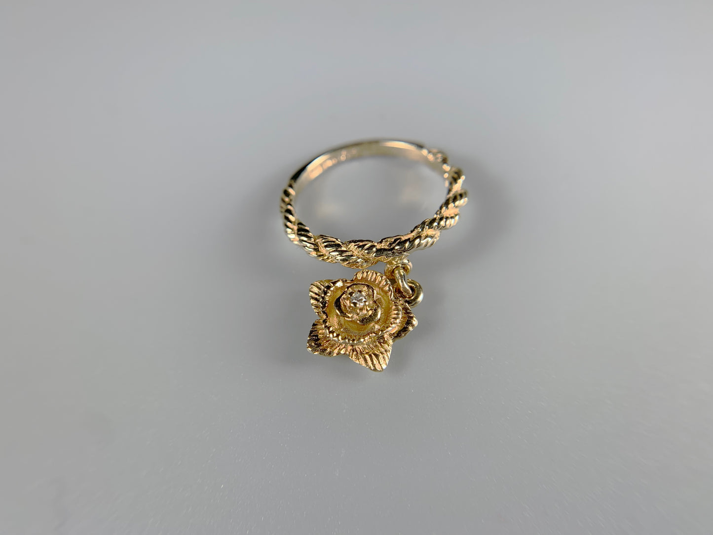 14K Yellow Gold Rope Band with Dangling Rose Diamond
