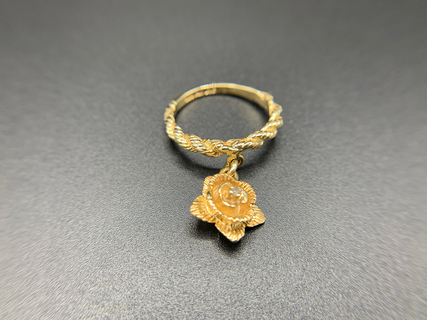 14K Yellow Gold Rope Band with Dangling Rose Diamond