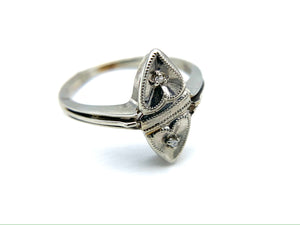 10K White Gold Two Heart Promise Ring with Diamonds