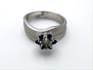 14K White Gold Genuine Blue Sapphire Wedding Ring Semi-Set