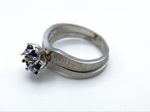 14K White Gold Genuine Blue Sapphire Wedding Ring Semi-Set